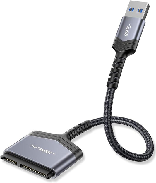 SAUX USB 3.0 to SATA Adapter USB 3.0 to 2.5 Inch Hard Drive/SSD Nylon SATA Cable Adapter (Supports UASP SATA III) Compatible with Windows MacOS ChromeOS Linux (Grey)