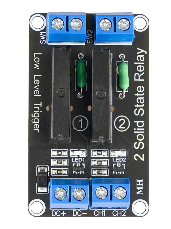 2 Channel Solid State Relay 5V DC Low Level Trigger Power Switch Compatible with Arduino and Raspberry Pi