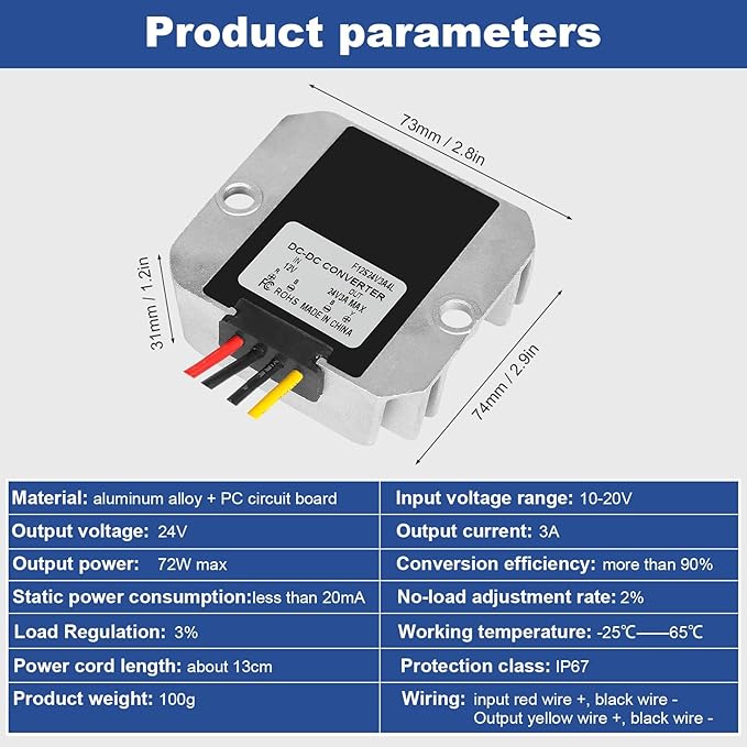 Voltage Reducer Converter 12V to 24V 3A 72W