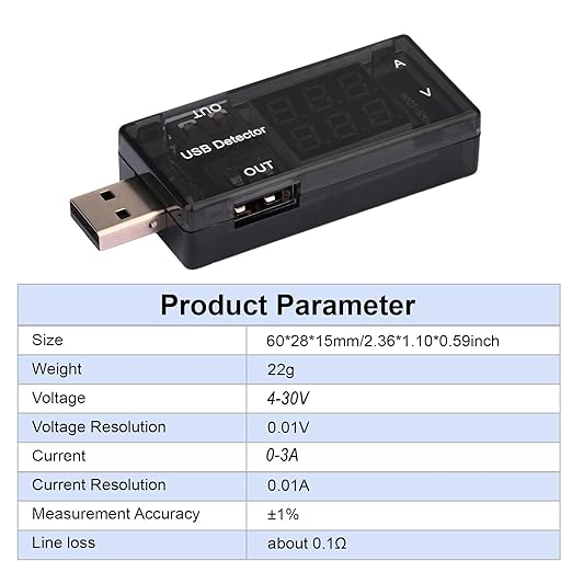 USB 3 Voltmeter Current Meter 0-3A 4-30V Display Current Voltage
