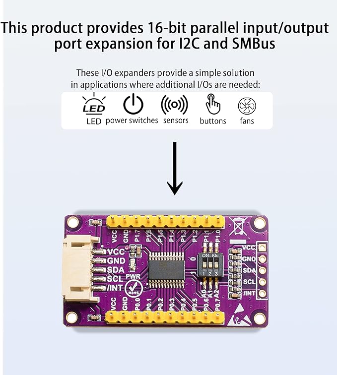 CAT9555 IO Expansion Module Board I2C Interface Expands 16 bit Parallel GPIO Expander, SMBus I/O Port, with Pre-soldered Header