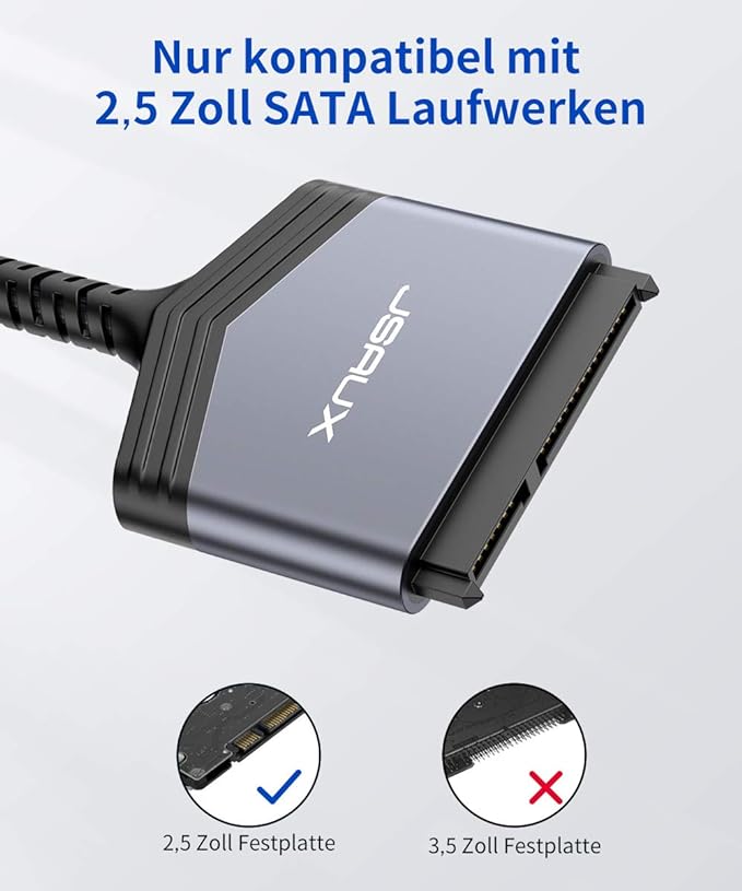 SAUX USB 3.0 to SATA Adapter USB 3.0 to 2.5 Inch Hard Drive/SSD Nylon SATA Cable Adapter (Supports UASP SATA III) Compatible with Windows MacOS ChromeOS Linux (Grey)