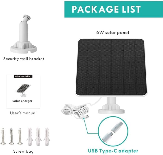 6 W Solar Panel for Battery Surveillance Camera Outdoor USB Solar Module Compatible with Rechargeable Battery Operated Camera Solar Module with 3m Charging Cable