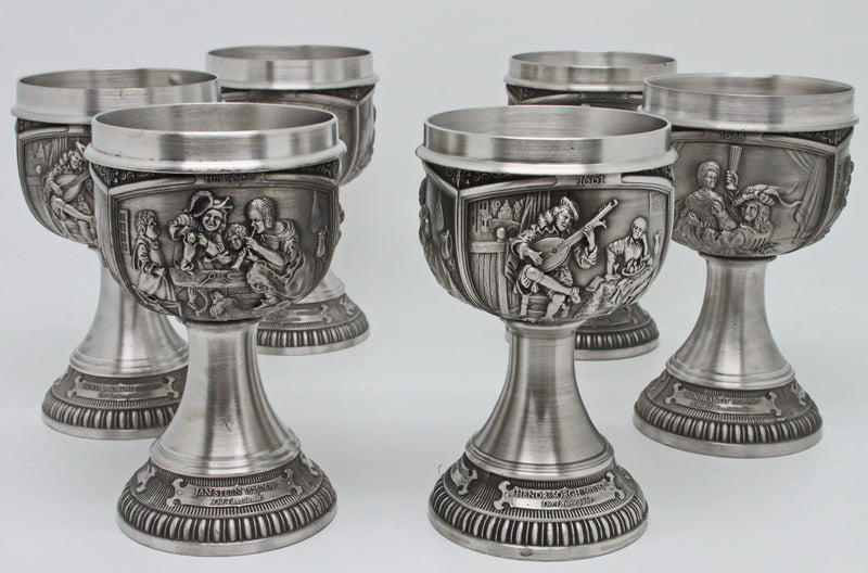 SIX splendid vintage tin wine goblets