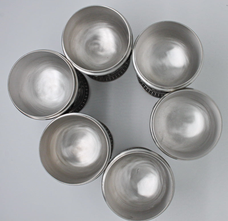 SIX splendid vintage tin wine goblets