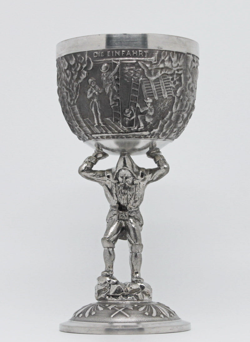 A large vintage tin wine goblet of an unusual form factor
