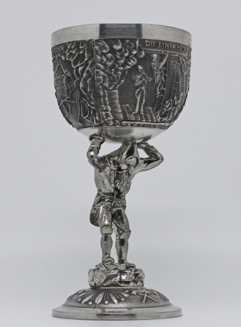 A large vintage tin wine goblet of an unusual form factor