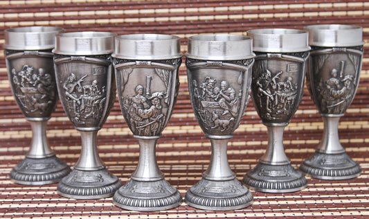 6 vintage tin shot glasses for strong spirits