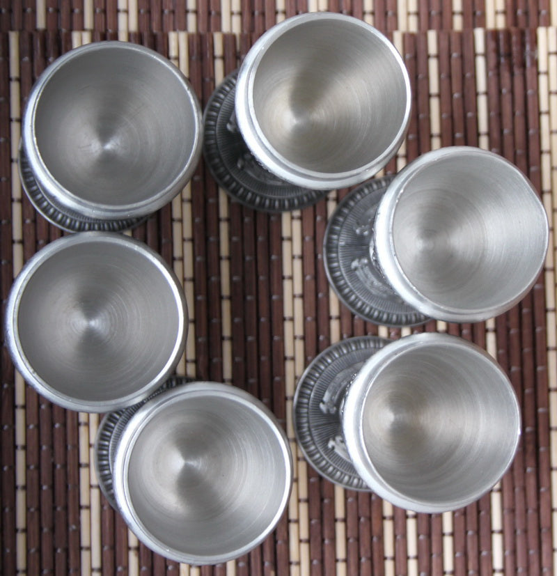 6 vintage tin shot glasses for strong spirits