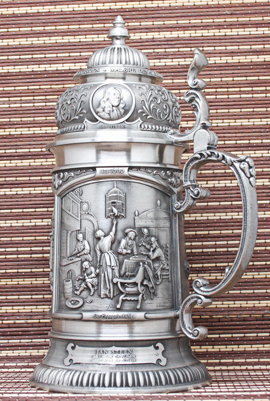 Large (26cm) vintage tin mug. Bas-reliefs of paintings by great artists