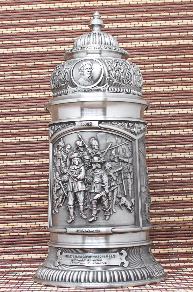 Large (26cm) vintage tin mug. Bas-reliefs of paintings by great artists