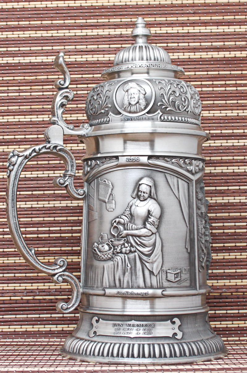 Large (26cm) vintage tin mug. Bas-reliefs of paintings by great artists