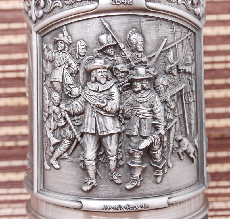 Large (26cm) vintage tin mug. Bas-reliefs of paintings by great artists