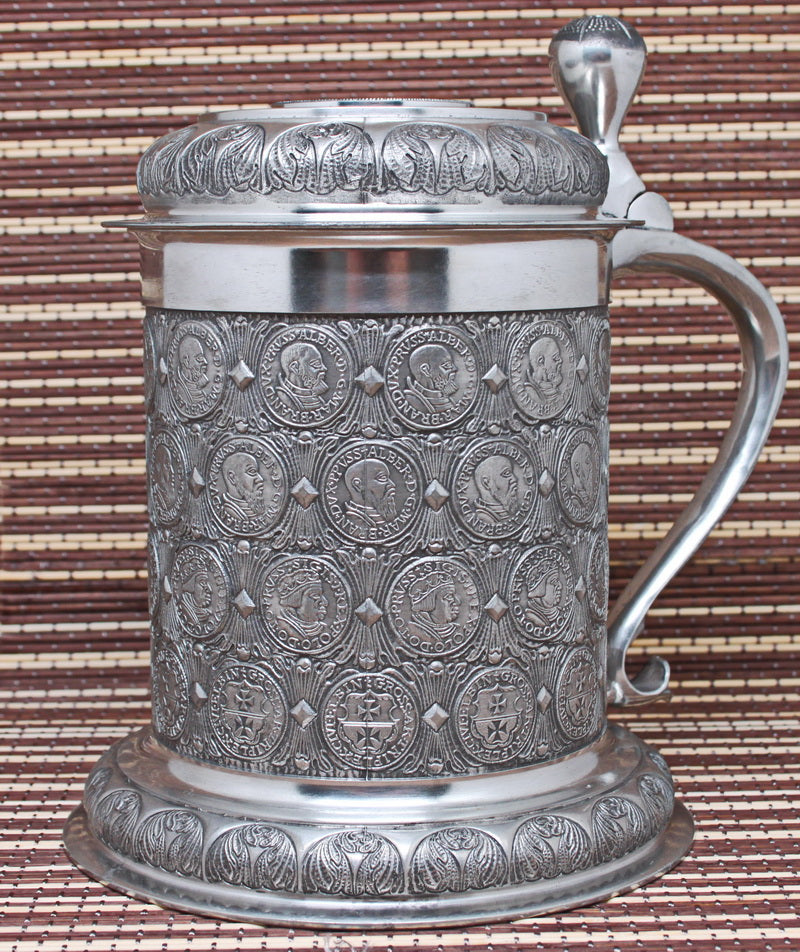 Large vintage pewter collectible mug  "A numismatist's dream"