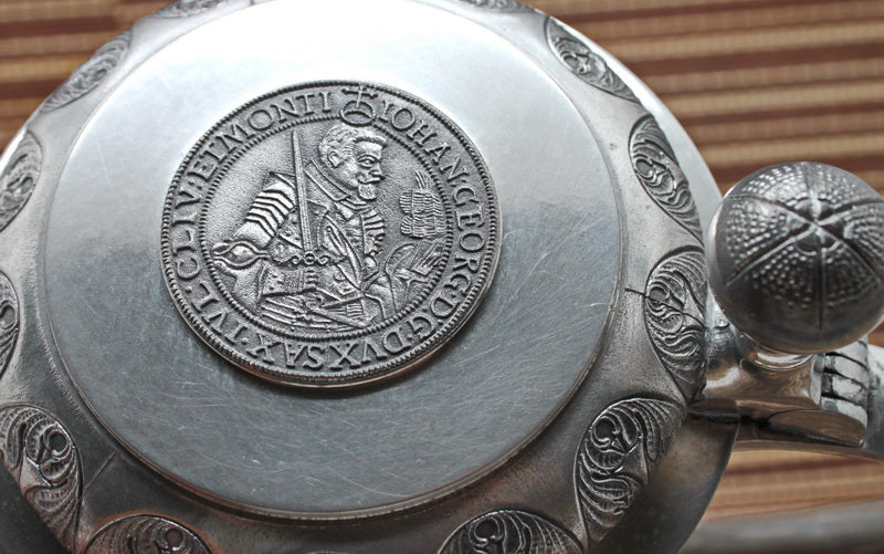 Large vintage pewter collectible mug  "A numismatist's dream"