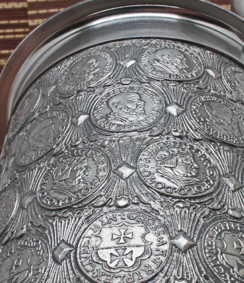 Large vintage pewter collectible mug  "A numismatist's dream"