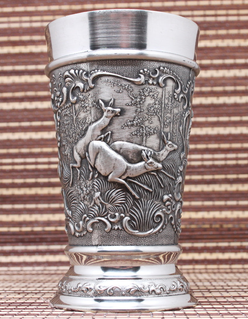 Large vintage pewter glass for beer. "Hunting"