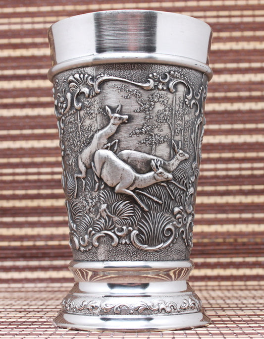 Large vintage pewter glass for beer. "Hunting"
