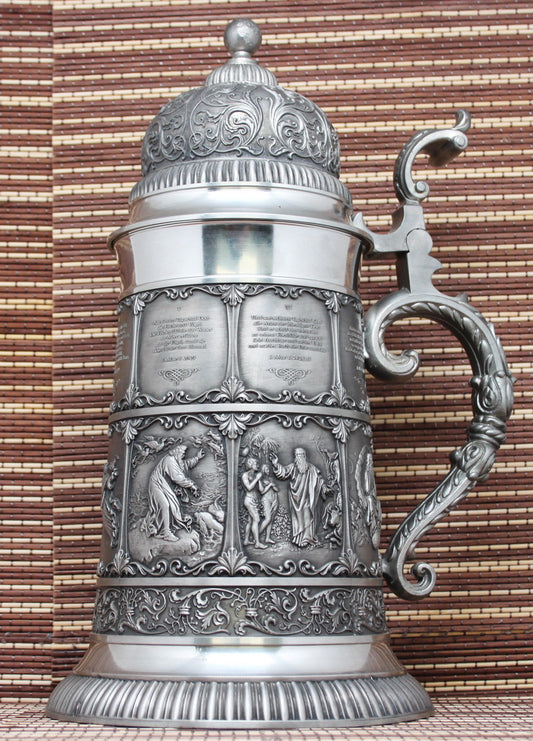 Huge collectible vintage tin mug with bas-reliefs. -Creation-