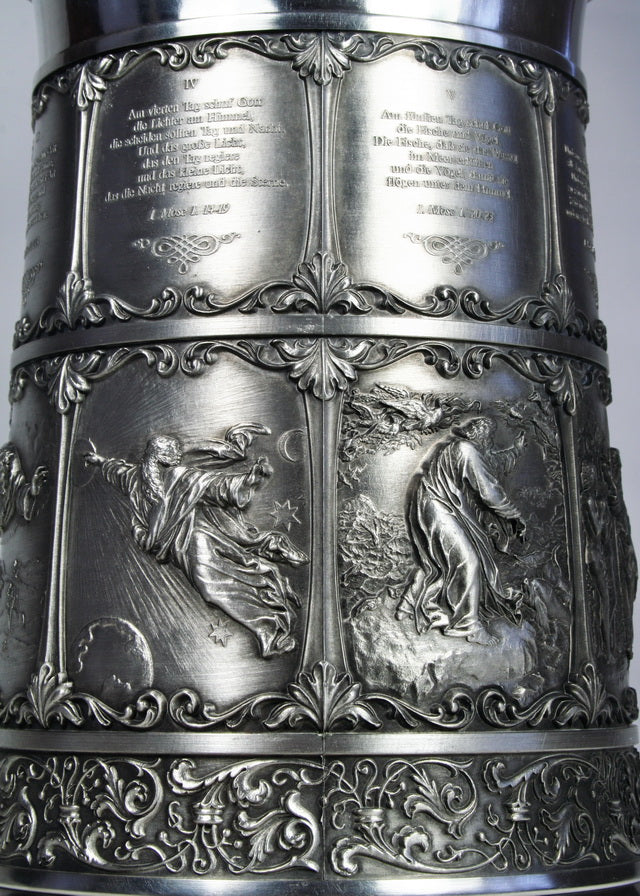 Huge collectible vintage tin mug with bas-reliefs. -Creation-