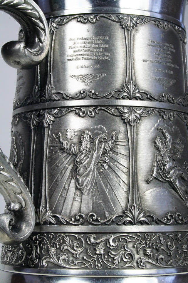 Huge collectible vintage tin mug with bas-reliefs. -Creation-