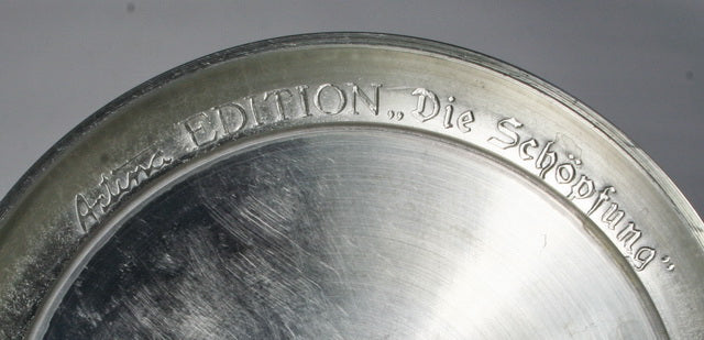 Huge collectible vintage tin mug with bas-reliefs. -Creation-