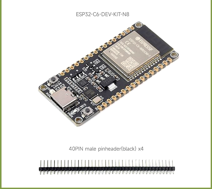 ESP32-C6 Microcontroller, WiFi 6, Development Board 160 MHz, Single-Core Processor ESP32-C6-WROOM-1-N8 Module Supports USB and UART Development