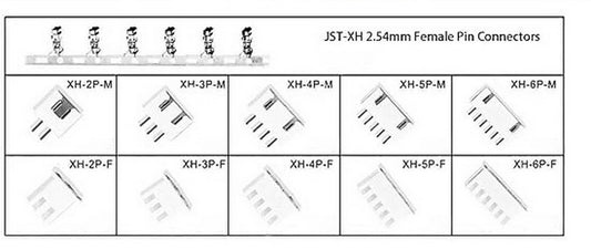 JST Connector 2.54 mm 2/3/4/5/6 Pin Male and Female JST-XH Adapter Cable Plug with Female Pin Plug. White