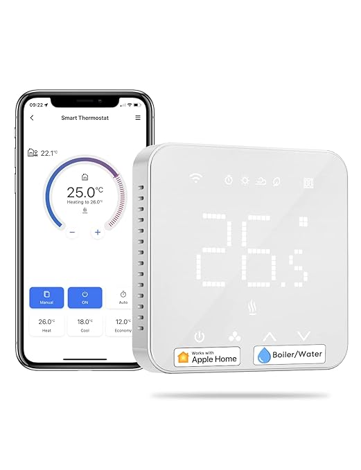 Smart Thermostat Boiler, WLAN, Room Thermostat, WiFi, Thermostat Heating & Cooling, Intelligent Wall Thermostat for Siri & Google Voice Misalignment Remote Control