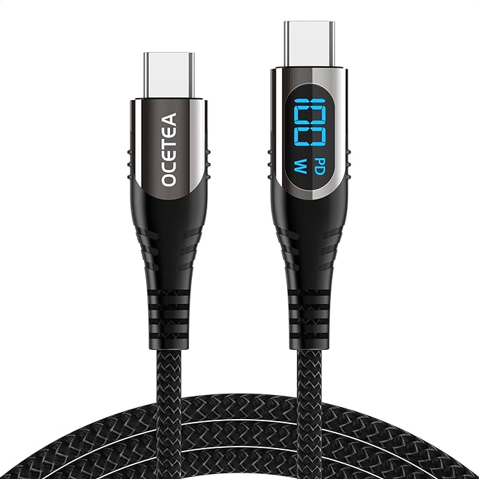 100 W USB C to USB C Cable. 1 m/2m 5 A Fast Charging Cable PD QC5.0 with LED Display. Compatible with MacBook Pro Air iPad Pro Air Galaxy S23 S22. Pixel Switch