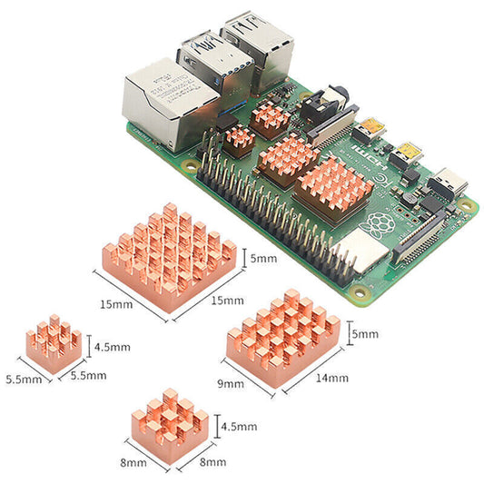 4pcs/set Metal Copper Heat Sink Passive Cooling Pad Heatsink for Raspberry Pi 4 with Adhesive Thermal Conductive Tape