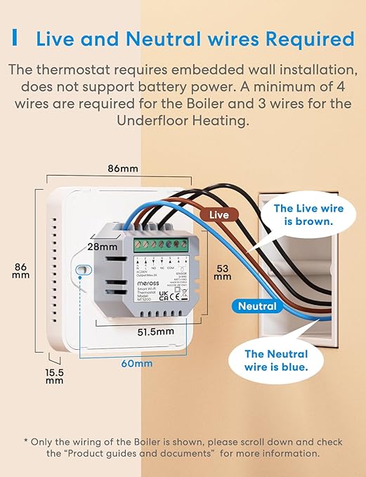 Smart Thermostat Boiler, WLAN, Room Thermostat, WiFi, Thermostat Heating & Cooling, Intelligent Wall Thermostat for Siri & Google Voice Misalignment Remote Control