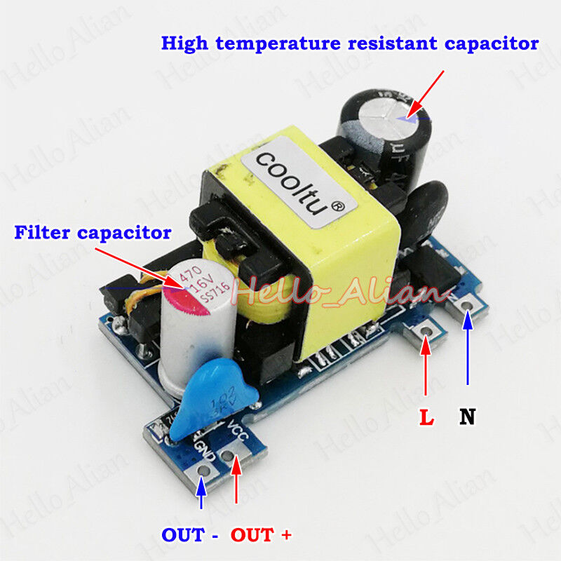 AC-DC converter. AC 110V, 220V, 230V to DC 5V 2А power supply mini PCB module