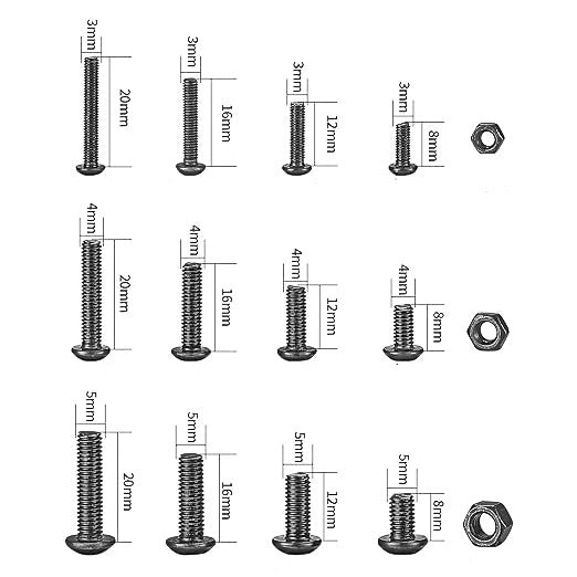 Set of 5 sets (hex screw + nut). Screws with M3, M4, M5 threads of different lengths are available.