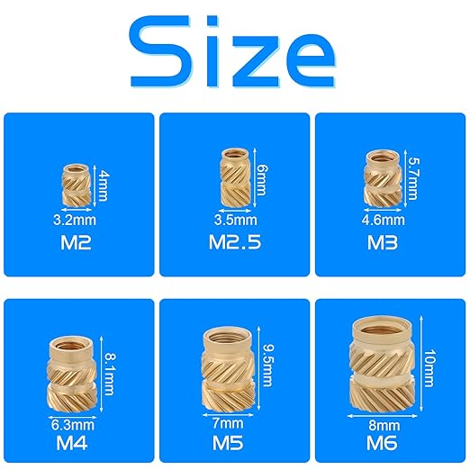 Threaded Inserts M2 M2.5 M3 M4 M5 M6 Threaded Inserts Brass Nut Threaded Inserts for 3D Printing Plastic Parts