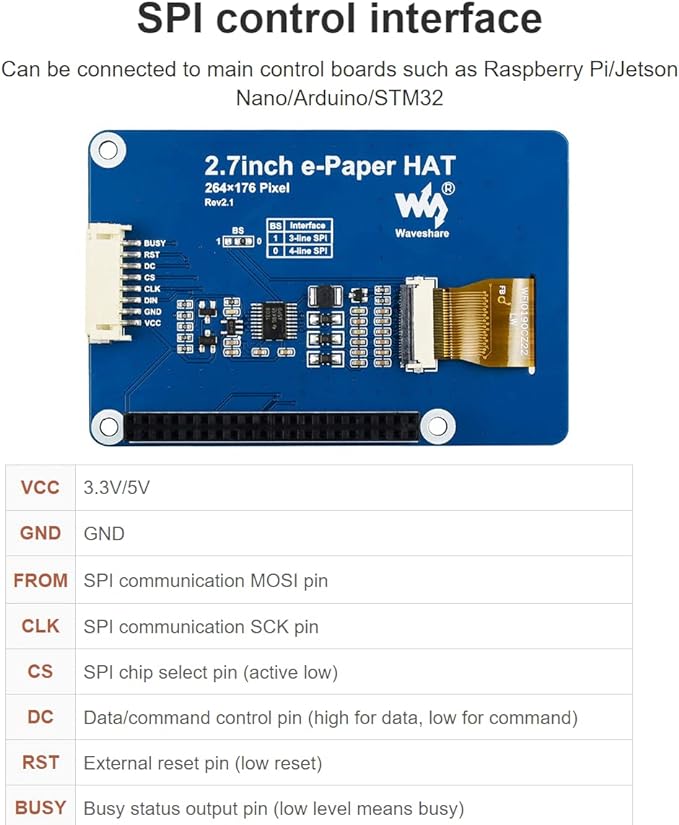 IBest 2.7 inch E-Paper Display Module 264 x 176 Resolution 3.3 V/5 V Two-Colour E-Ink Display epaper Screen Hat for Raspberry Pi/Jetson Nano/Arduino/Nucleo Support Partial Refresh SPI Interface