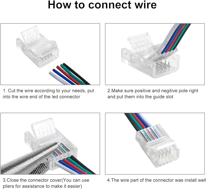 4-pin LED strip connector 10 mm IP 65 for LED strip RGB RGBW RGBWW 3528 5050