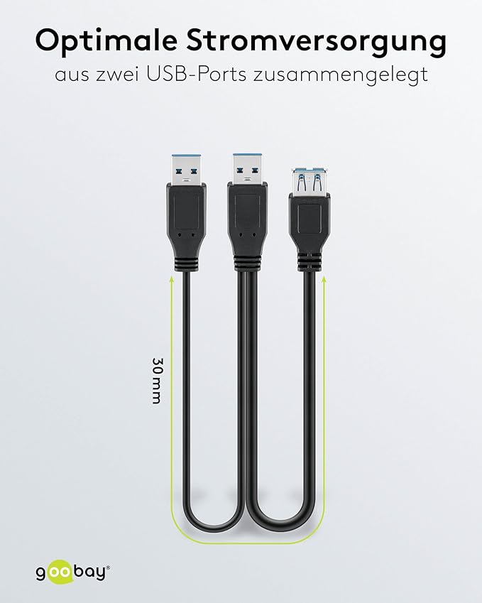 goobay 95749 USB 3.0 Dual Power SuperSpeed Y USB Cable for External HDD/SSD Black