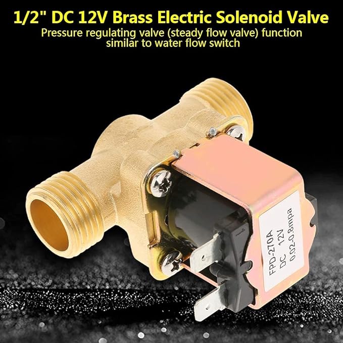 Brass Solenoid Valve 1/2 Inch DC 12 V Valve Normally Closed Water Inlet Flow Switch Valve for Water Control