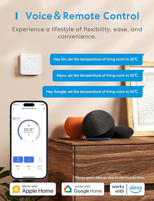 Smart Thermostat Boiler, WLAN, Room Thermostat, WiFi, Thermostat Heating & Cooling, Intelligent Wall Thermostat for Siri & Google Voice Misalignment Remote Control