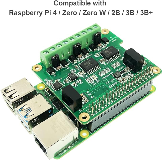 RS485 CAN HAT for Raspberry Pi Via SPI Onboard 1 x CAN Bus MCP2515 Transceiver 2 x RS485 Bus SC16IS1752 Signal and Power Isolated ESD Protection Port Stable Long-Distance Communication Module