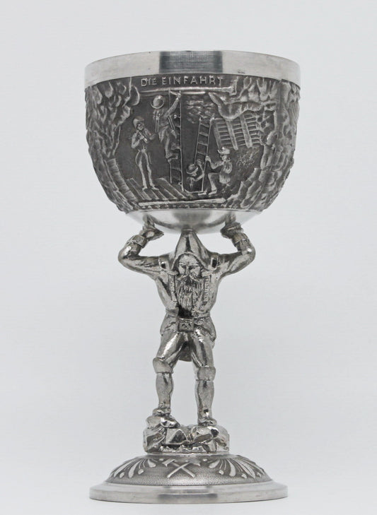 A large vintage tin wine goblet of an unusual form factor