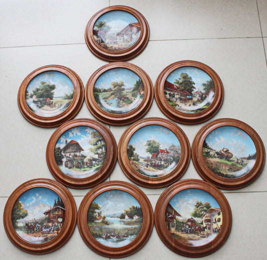 10 decorative wall plates. 'Idyll of village life'. Artist K. Lückel